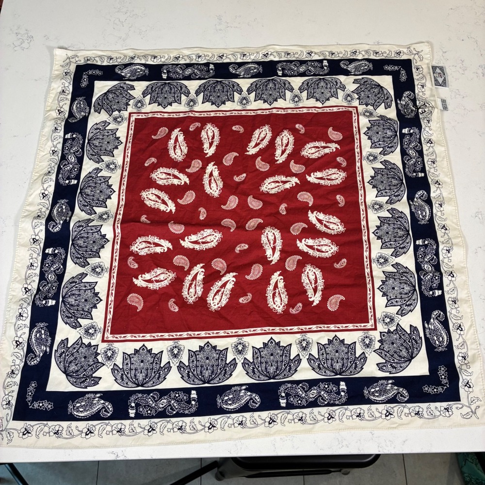 Vtg EXP Jeans Bandana Paisley Floral Cotton Square Scarf Boho Western Americana